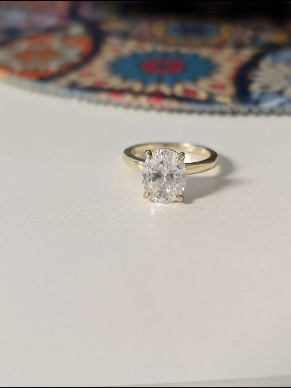 .925 Gold Solitaire Oval 3.0 CT Cubic Zirconia Ring